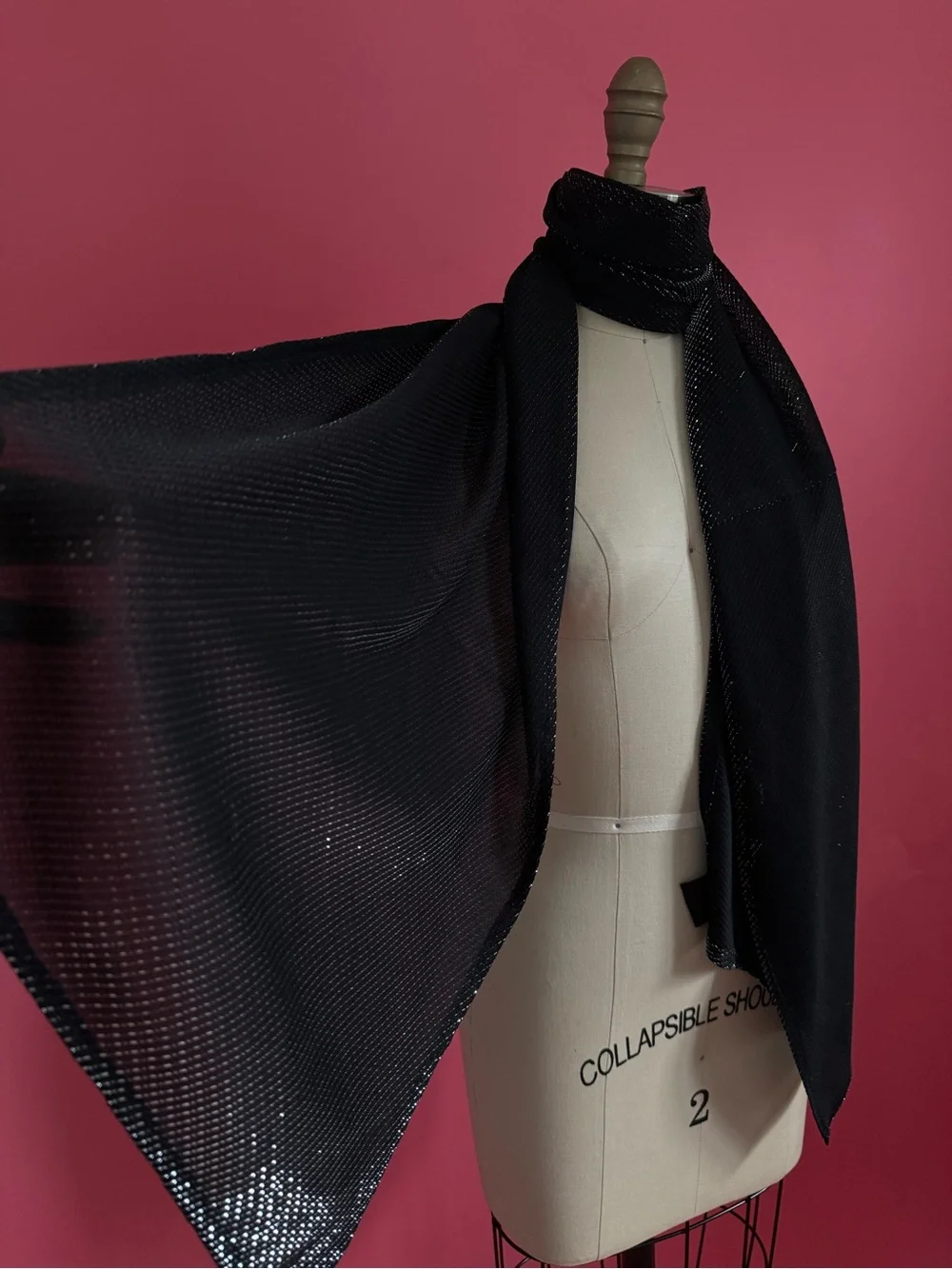 Vintage 90s/Y2K Black Metallic WhimsiGoth Ethereal Shiny Subtle Shine Scarve OS